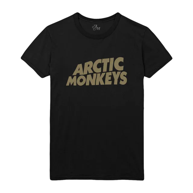arctic-monkeys-gold-logo-t-shirt-noir-coton-bio image 1