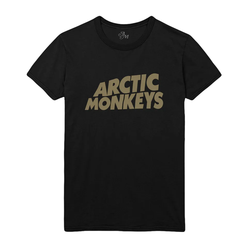 arctic-monkeys-gold-logo-t-shirt-noir-coton-bio image 1