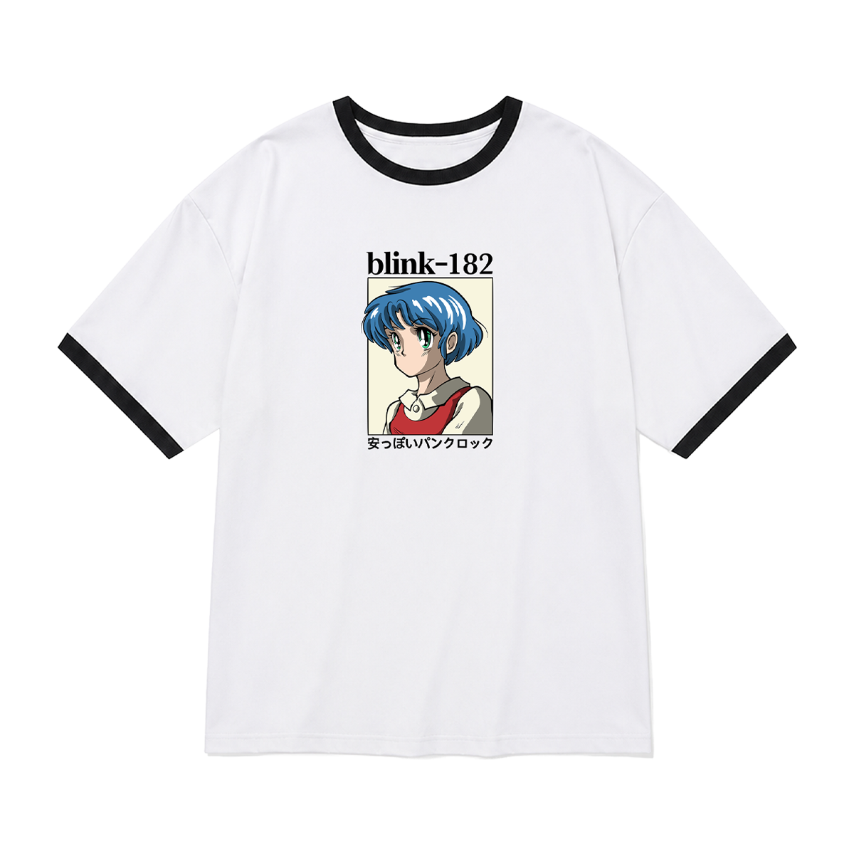 blink-182-anime-t-shirt-ringer-blanc-noir-punk-rock image 1