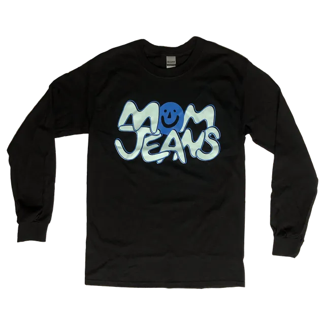 mom-jeans-smiley-manche-longue-pull-coton-unisexe-noir image 1