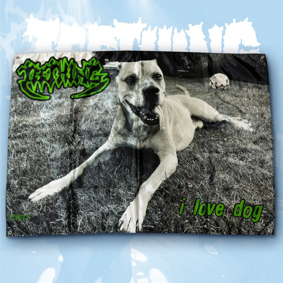 783punx-wall-flag-teething-i-love-dog-100x70cm-textile image 1