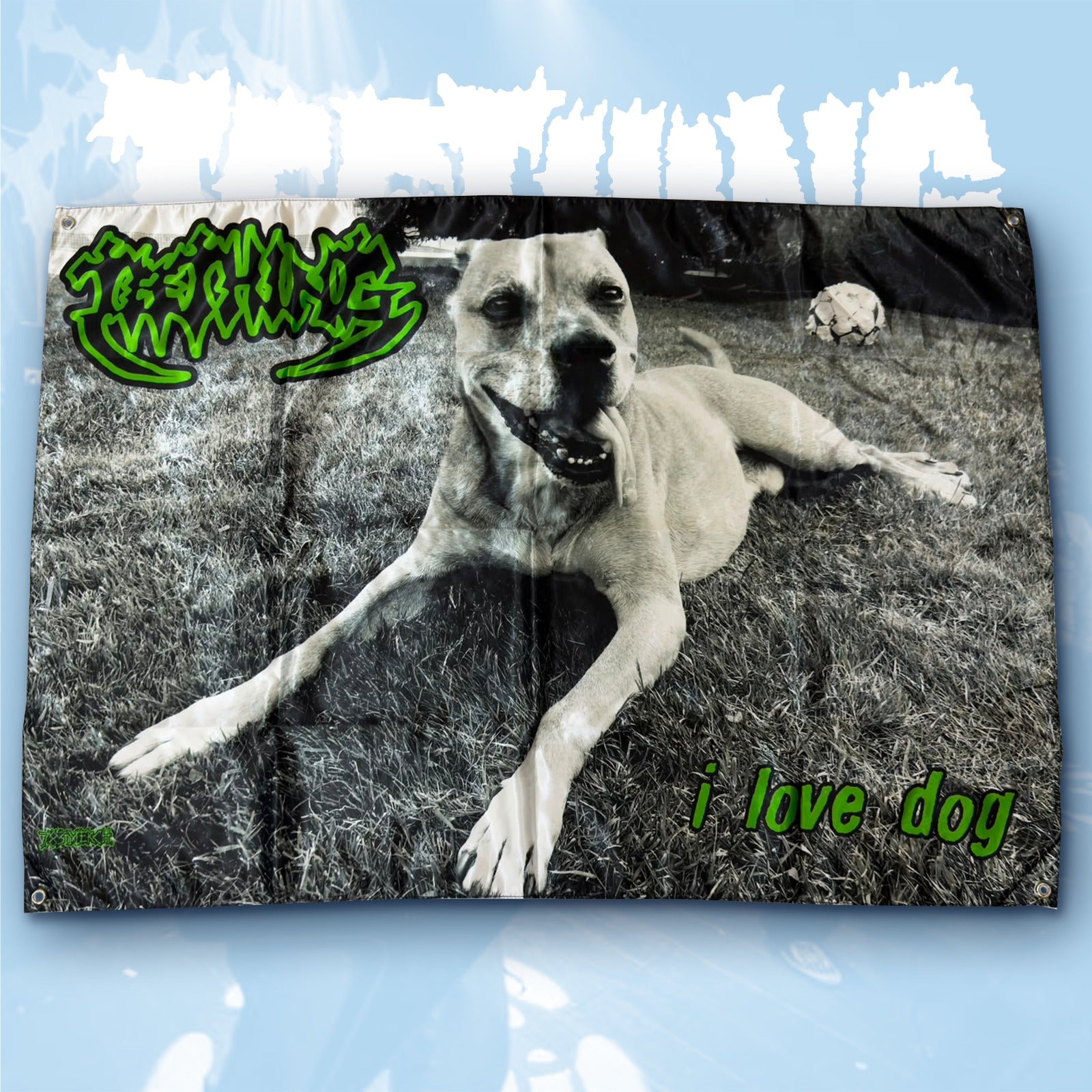 783punx-wall-flag-teething-i-love-dog-100x70cm-textile image 1