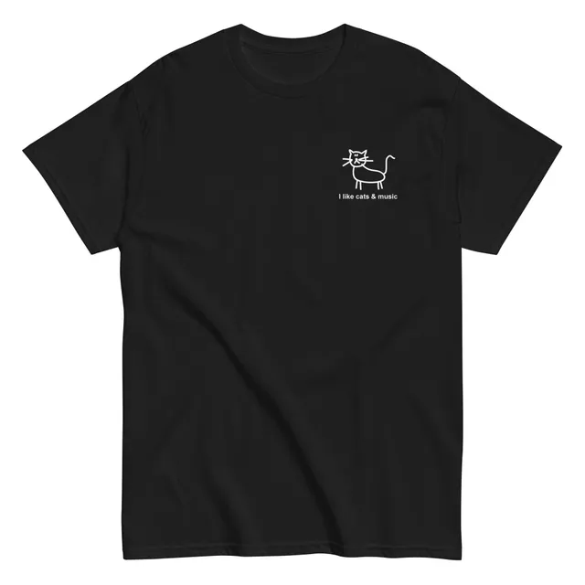 i-like-cats-music-t-shirt-coton-noir-manches-courtes image 1