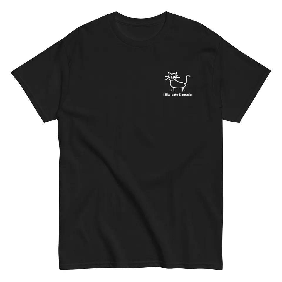 i-like-cats-music-t-shirt-coton-noir-manches-courtes image 1