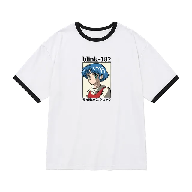 blink-182-anime-t-shirt-ringer-blanc-noir-punk-rock image 1