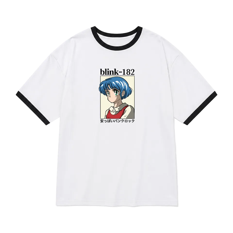 blink-182-anime-t-shirt-ringer-blanc-noir-punk-rock image 1