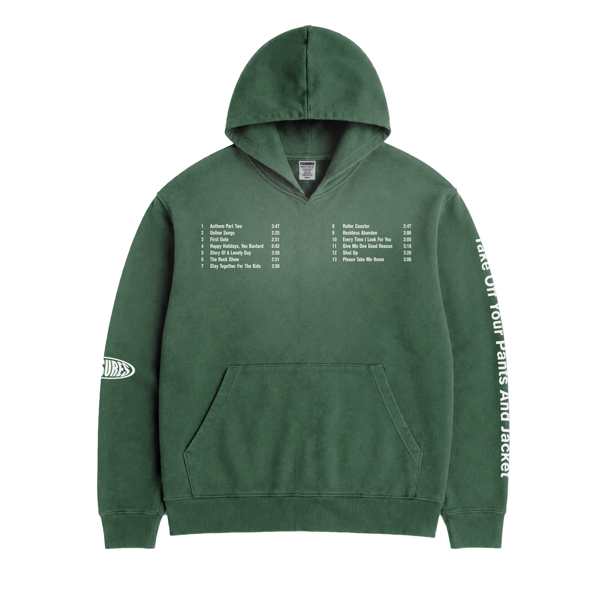 blink-182-pleasures-oval-tracklist-hoodie-vert-taille-l image 1