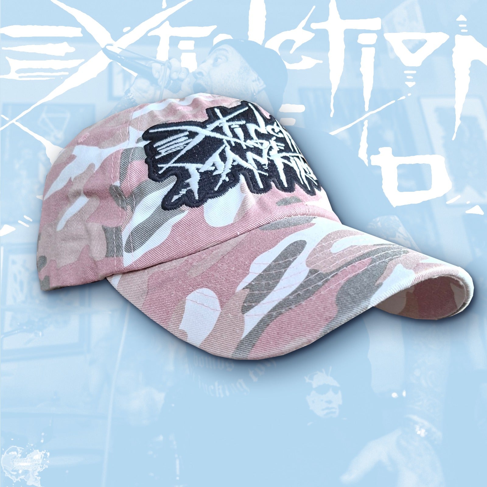 extinction-of-mankind-logo-casquette-camo-rose-phosphorescent image 1